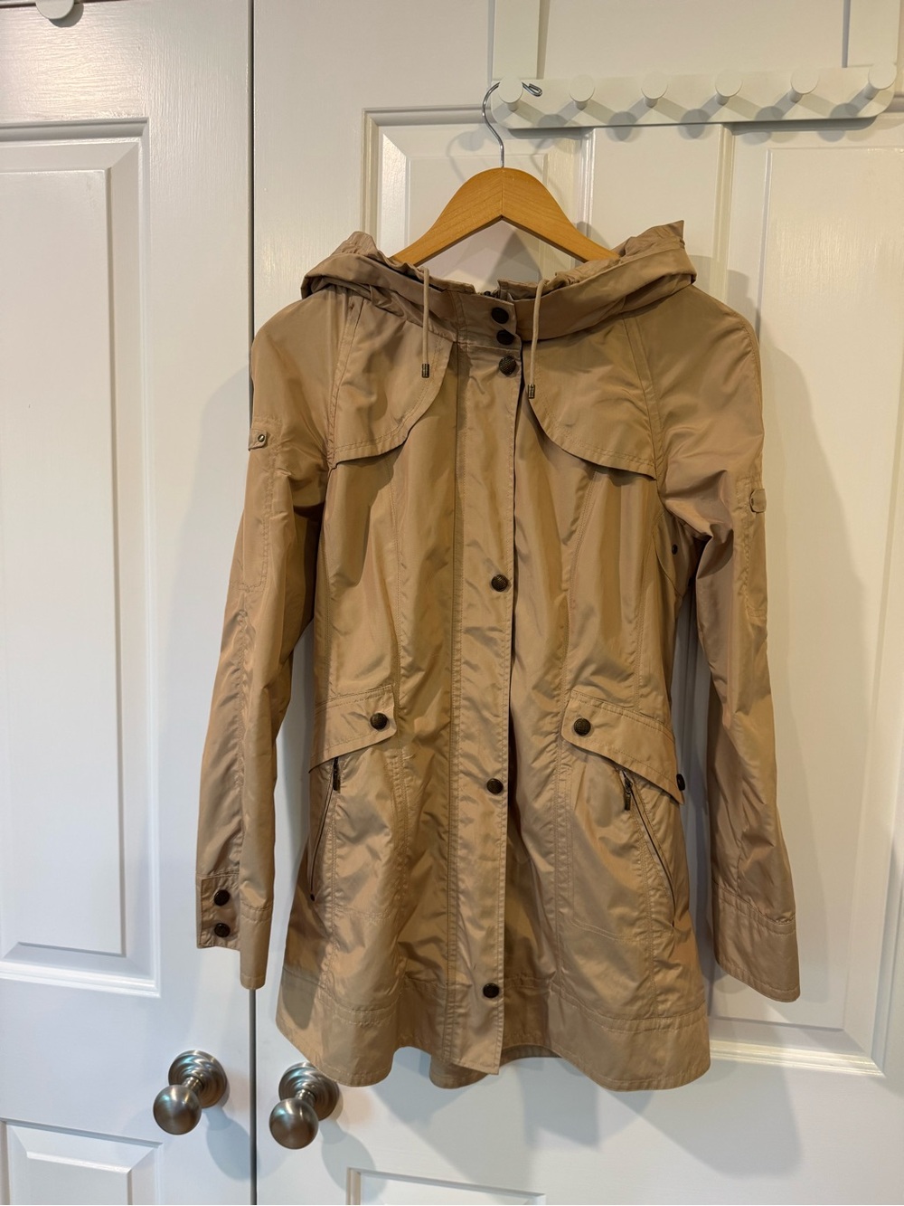 Cole Haan Golden Tan Hooded Light Trench Coat, Size S